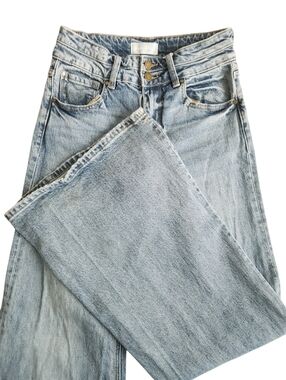 Petra 153 Wide Leg Double Waist Jeans Women's 3/25 Blue Denim Y2K Light Wash